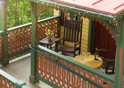 Photo taken from above the Regent's Park porch emphasizing the beautiful gingerbread.